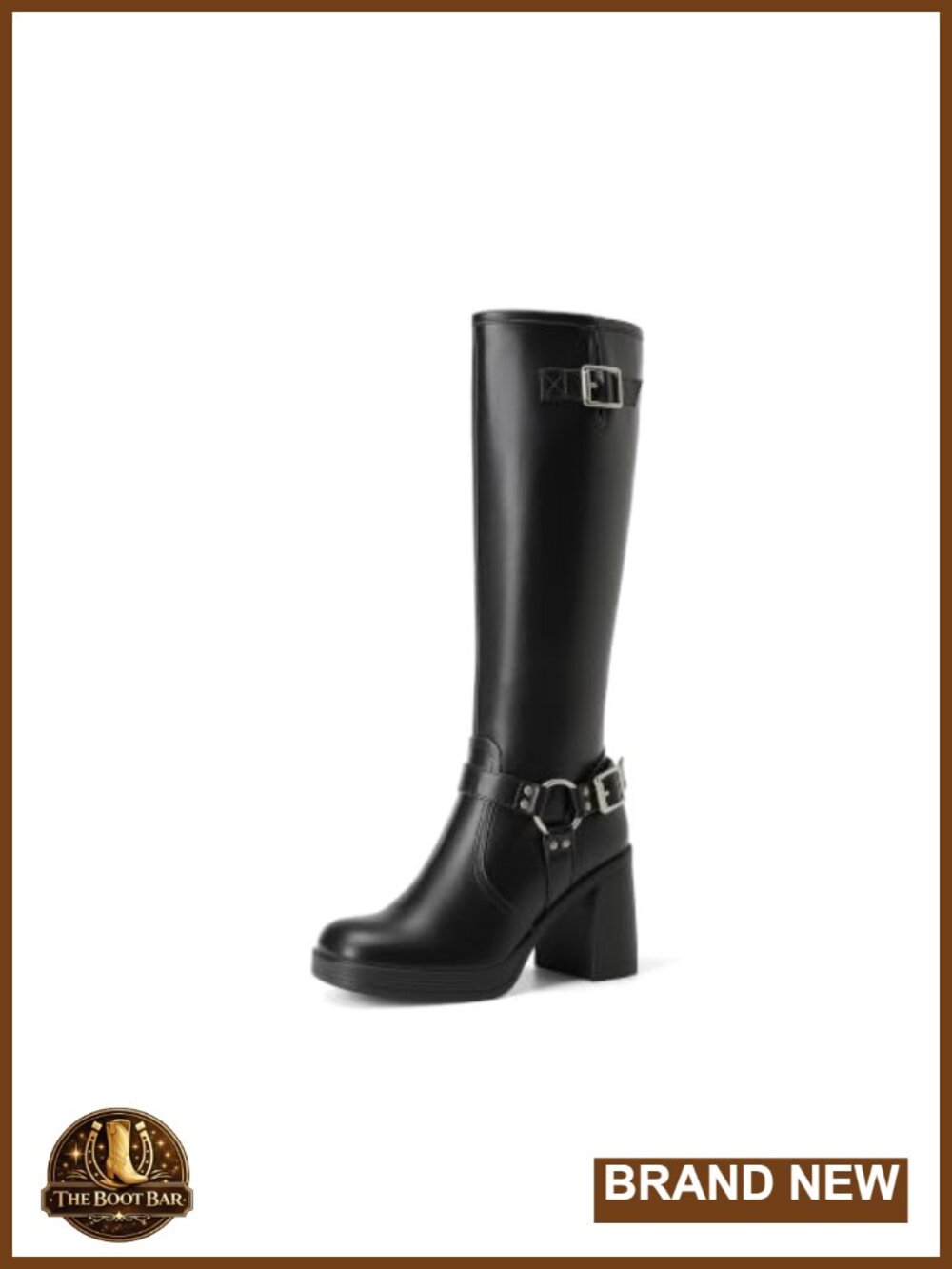 Platform Chunky Knee High Moto Boots Faux Leather Block Heel Zip